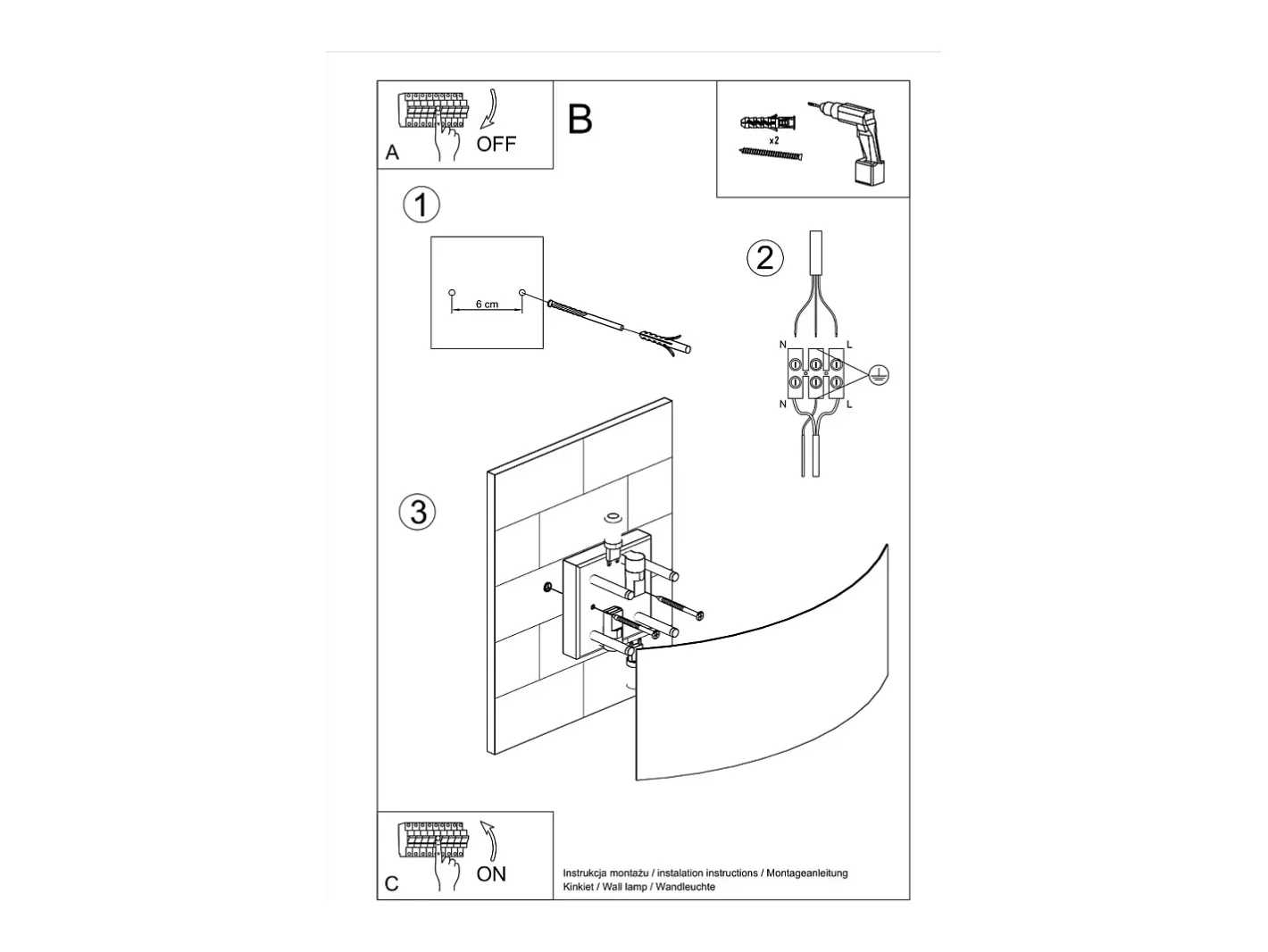 Best Sollux Lighting Lampada da parete a incasso nera G9 Lámpara de pared empotrada G9 Negro