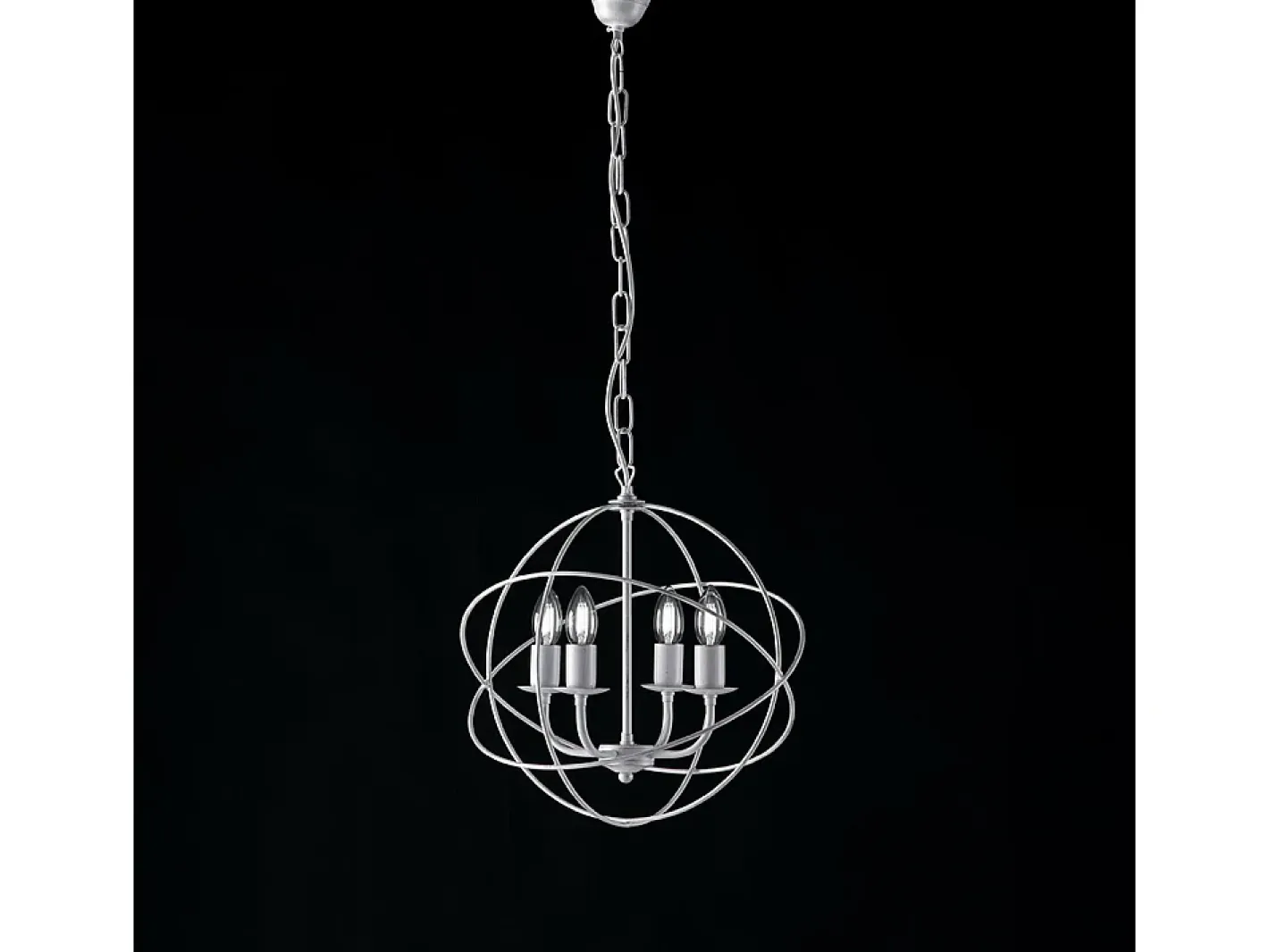 Lámpara Suspendida-Lampadario a Sospensione 4 Luci Sfera Ferro Bianco e Argento Serie Williams Blanco