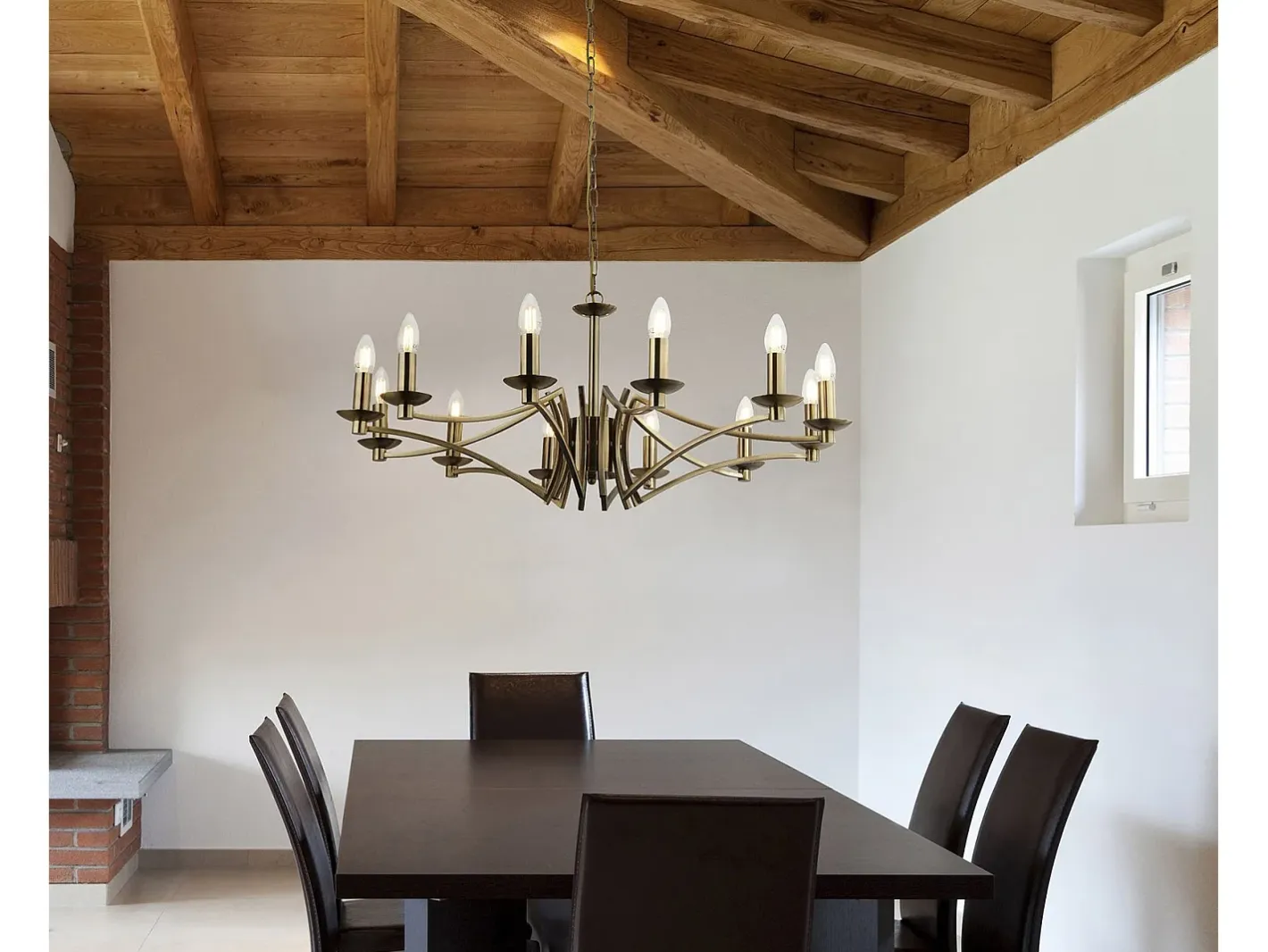 Hot Lampadario Classico Ascot Acciaio Ottone 12 Luci E14 Dorado