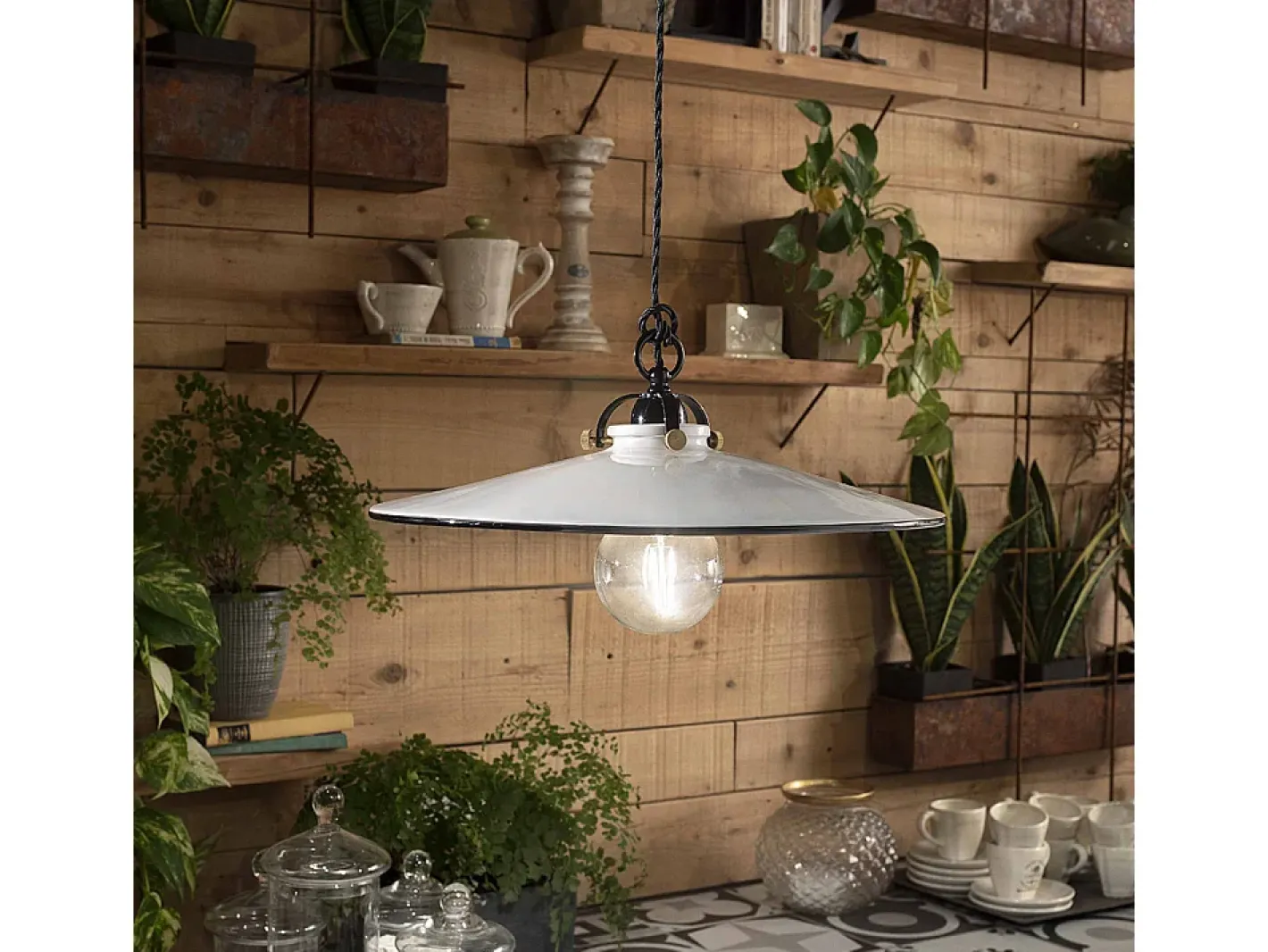 Ferroluce Lámpara Suspendida-Lampadario Classico Asti Ottone E Ceramica Nero 1 Luce E27 Negro