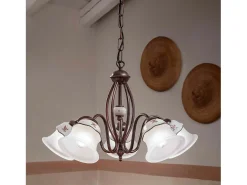 Ferroluce Lámpara Suspendida-Lampadario Classico Ferrara Metallo E Ceramica Nero Sfumato Rame 5 Luci E14 Negro