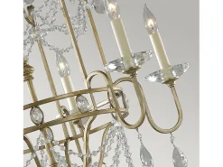 Lámpara Suspendida-Lampadario Classico Gianna Cristallo Argento Dorato Vetro Oro 6 Luci E14 Dorado