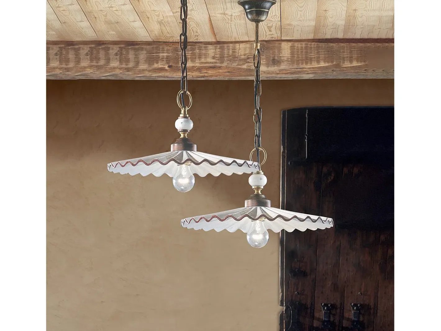 Ferroluce Lámpara Suspendida-Lampadario Classico L'Aquila Metallo E Ceramica Nero Sfumato Rame 1 Luce E27 Marru00f3n