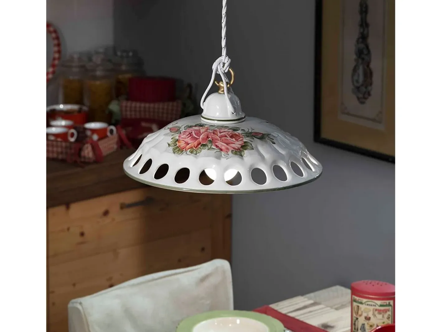 Online Ferroluce Lampadario Classico Napoli Ceramica E Ottone Satinato Decorato 1 Luce E27 Verde