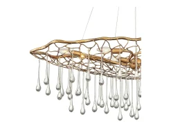Lámpara Suspendida-Lampadario Contemporaneo Laguna Acciaio Oro Brunito Vetro 8 Luci E14 Dorado
