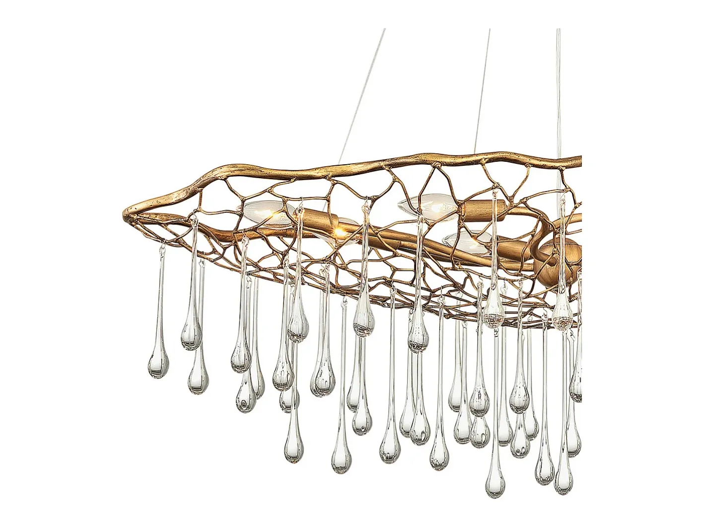 Lámpara Suspendida-Lampadario Contemporaneo Laguna Acciaio Oro Brunito Vetro 8 Luci E14 Dorado