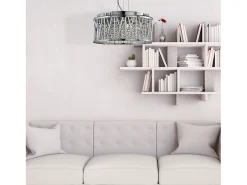 Lámpara Suspendida-Lampadario Contemporaneo Elisa Acciaio Cromo Vetro 4 Luci G9 Plateado