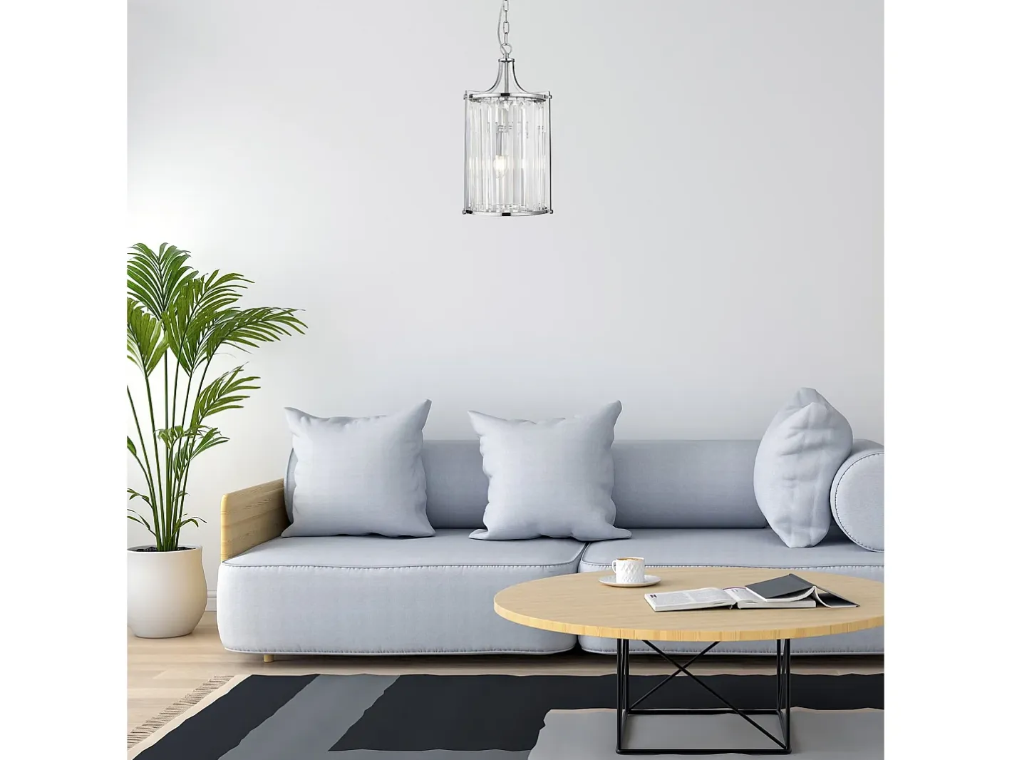 Lámpara Suspendida-Lampadario Contemporaneo Victoria Acciaio Cromo Vetro 2 Luci E14 Plateado