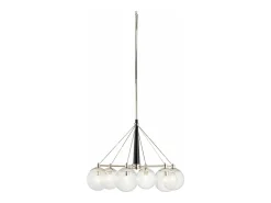 Lámpara Suspendida-Lampadario Contemporaneo Marilyn Acciaio Nichel Lucido Vetro 6 Luci E27 Gris