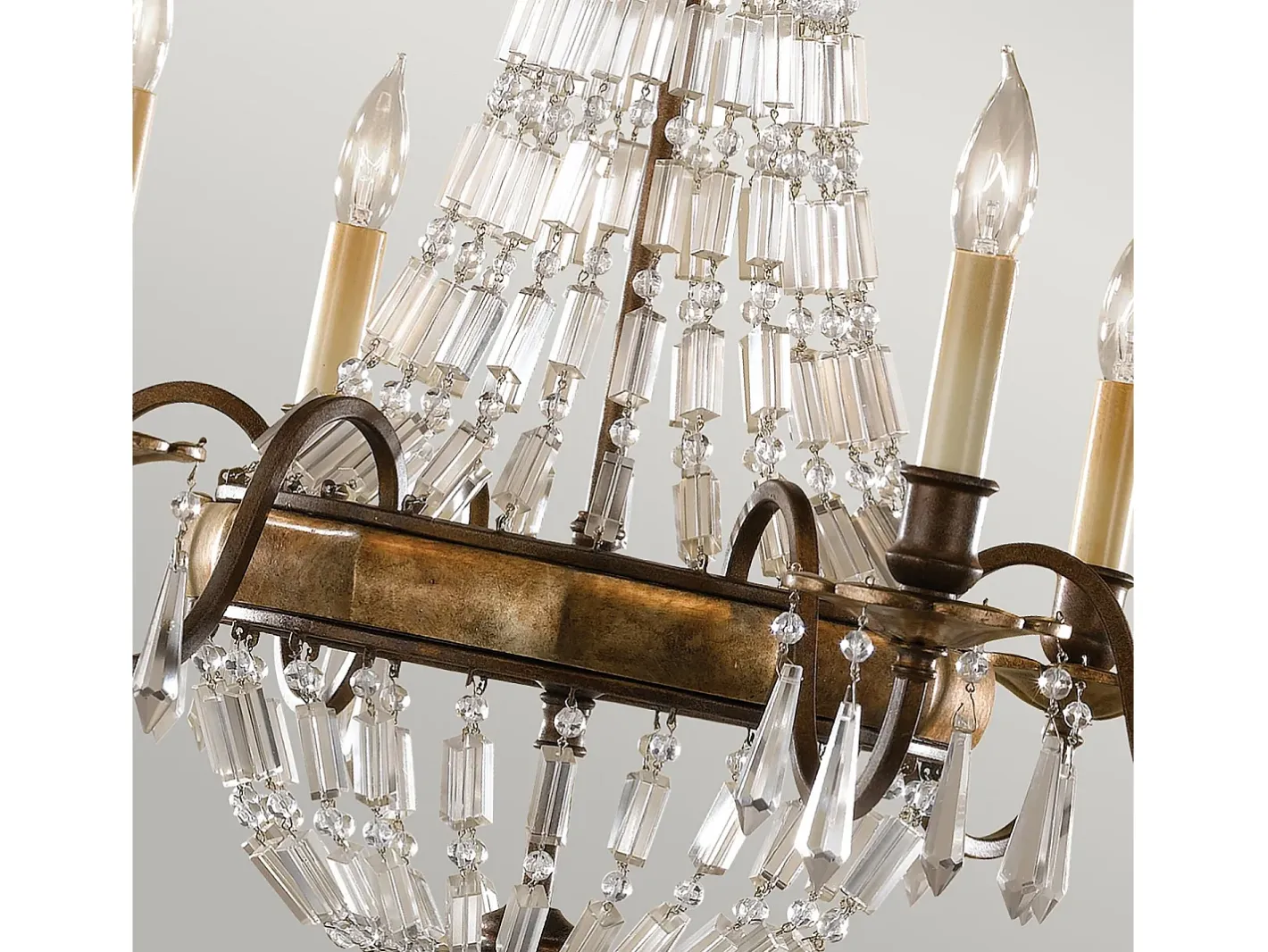 Lampadario Contemporaneo Bellini Acciaio Bronzo Ossidato Cristallo 6 Luci E14 Bronce New