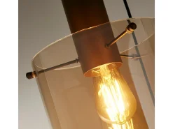 Lámpara Suspendida-Lampadario Contemporaneo Svezia Acciaio Marrone Vetro 3 Luci E27 Marru00f3n