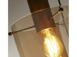 Lámpara Suspendida-Lampadario Contemporaneo Svezia Acciaio Marrone Vetro 3 Luci E27 Marru00f3n