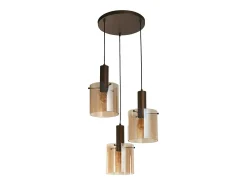 Lámpara Suspendida-Lampadario Contemporaneo Svezia Acciaio Marrone Vetro 3 Luci E27 Marru00f3n