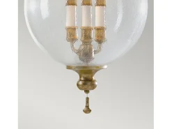 Lámpara Suspendida-Lampadario Contemporaneo Argento Acciaio Foglia Argento Vetro 3 Luci E14 Plateado