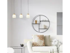 Lámpara Suspendida-Lampadario Contemporaneo Ella Acciaio Bianco Vetro Nero 3 Luci E14 Blanco