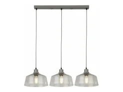 Lámpara Suspendida-Lampadario Contemporaneo Odéon Acciaio Grigio Trasparente 3 Luci E27 Gris