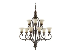 Lampadario Contemporaneo Drawing Room Acciaio Noce Vetro 9 Luci E27 Marru00f3n