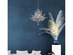 Lámpara Suspendida-Lampadario Contemporaneo Mazzo Acciaio Cromo Vetro Trasparente 7 Luci E14 Plateado