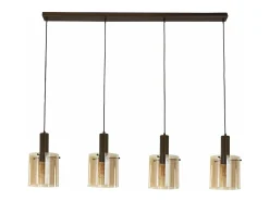New Lampadario Contemporaneo Svezia Acciaio Marrone Vetro 4 Luci E27 Marru00f3n