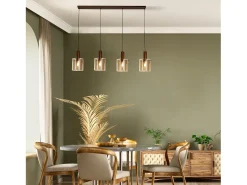 New Lampadario Contemporaneo Svezia Acciaio Marrone Vetro 4 Luci E27 Marru00f3n