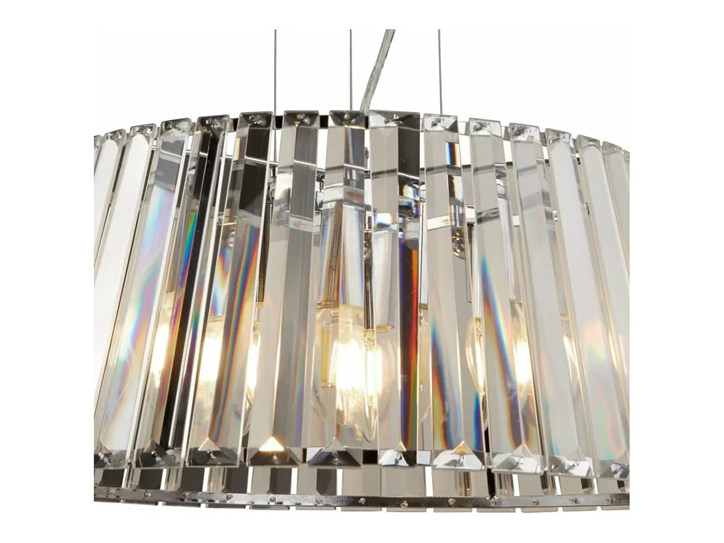 Lámpara Suspendida-Lampadario Contemporaneo Tiara Acciaio Cromo Vetro Trasparente 5 Luci E14 Plateado