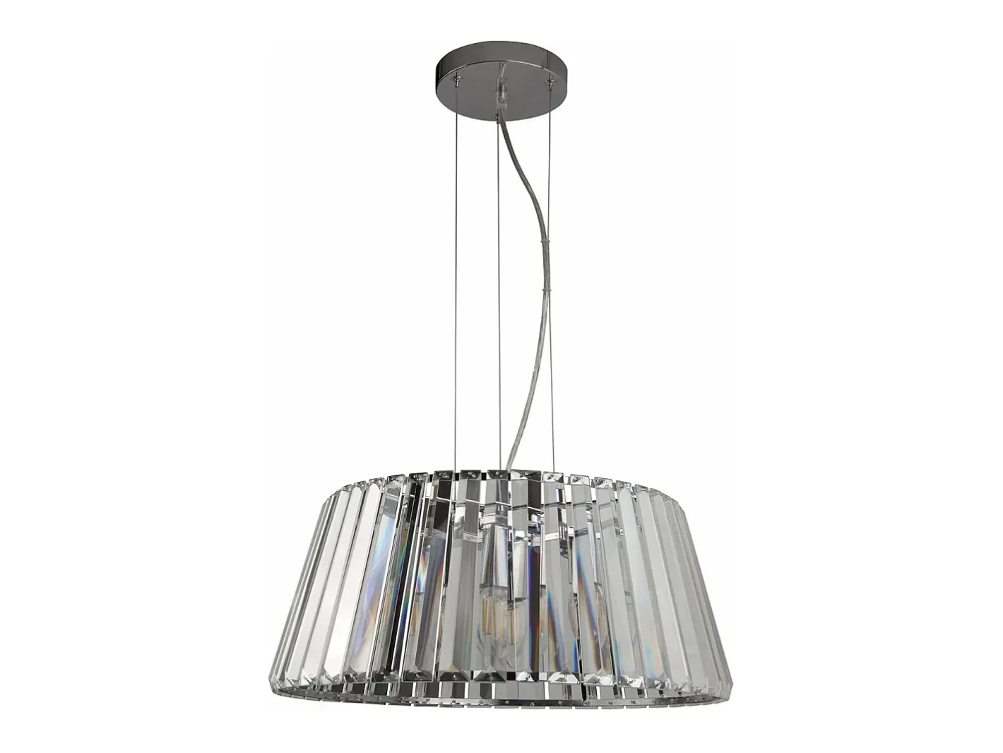 Lámpara Suspendida-Lampadario Contemporaneo Tiara Acciaio Cromo Vetro Trasparente 5 Luci E14 Plateado