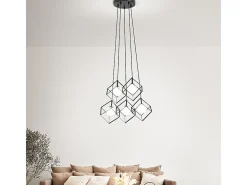 Lámpara Suspendida-Lampadario Contemporaneo Cube Metallo Nero Vetro 3 Luci G9 Negro