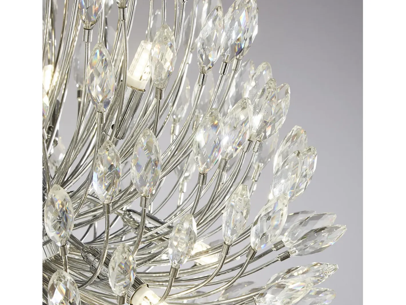 Discount Lampadario Contemporaneo Pavone Acciaio Cromo Vetro Trasparente 20 Luci G9 Plateado