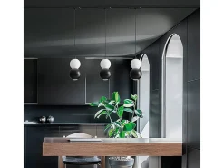 Sale Lampadario Contemporaneo Binario Metallo Nero Vetro Bianco Led 10+10W 3000K Negro