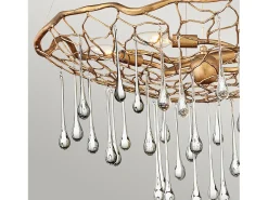 Clearance Lampadario Contemporaneo Laguna Acciaio Oro Brunito Vetro 4 Luci E14 Dorado