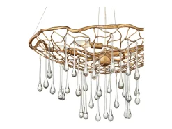 Clearance Lampadario Contemporaneo Laguna Acciaio Oro Brunito Vetro 4 Luci E14 Dorado