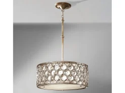 Lampadario Contemporaneo Lucia In Acciaio Argento Brunito Cristallo 3 Luci E27 Plateado New