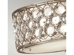 Lampadario Contemporaneo Lucia In Acciaio Argento Brunito Cristallo 3 Luci E27 Plateado New