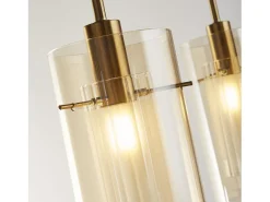 Lámpara Suspendida-Lampadario Contemporaneo Duetto 3 Acciaio Ottone Vetro 3 Luci E14 Dorado