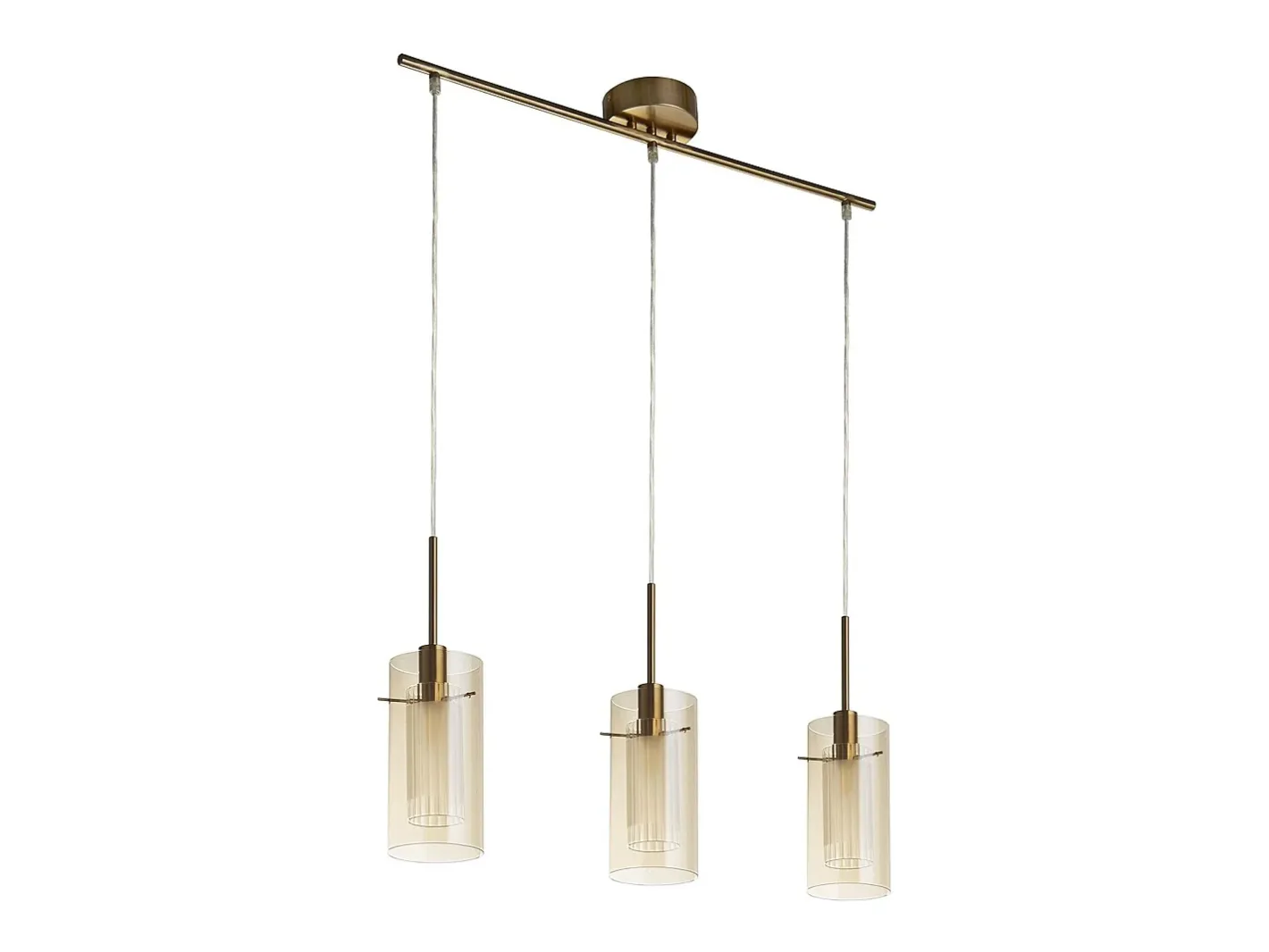Lámpara Suspendida-Lampadario Contemporaneo Duetto 3 Acciaio Ottone Vetro 3 Luci E14 Dorado