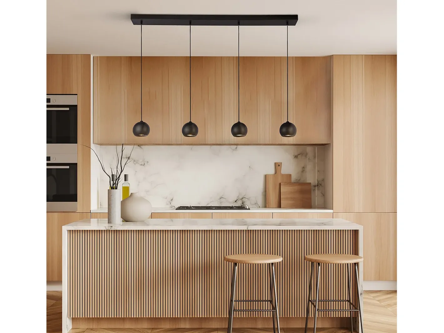 Lámpara Suspendida-Lampadario Contemporaneo Eindhoven Acciaio Nero 4 Luci Gu10 Negro