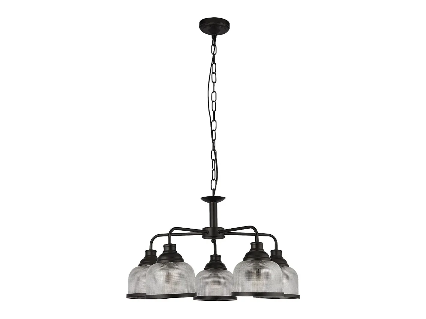 Lampadario Contemporaneo Highworth Acciaio Nero Vetro Trasparente 5 Luci E27 Negro Clearance