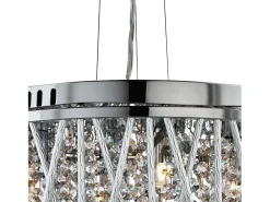 Lámpara Suspendida-Lampadario Contemporaneo Elisa Acciaio Cromo Vetro 3 Luci G9 Plateado