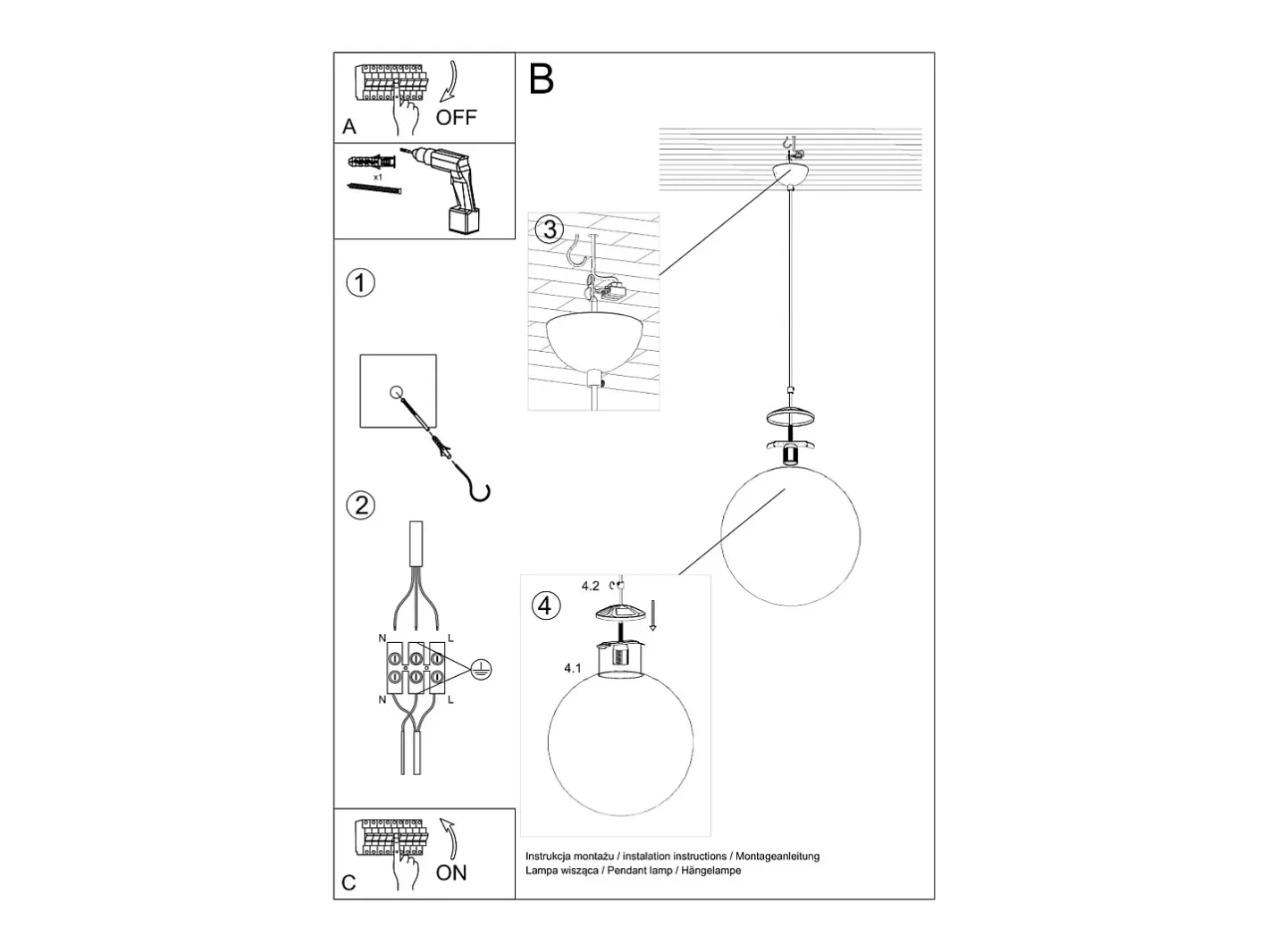 Sollux Lighting Lampadario Globe Bianco, Oro E27 Lámpara colgante Globe , Dorado E27 Blanco Clearance