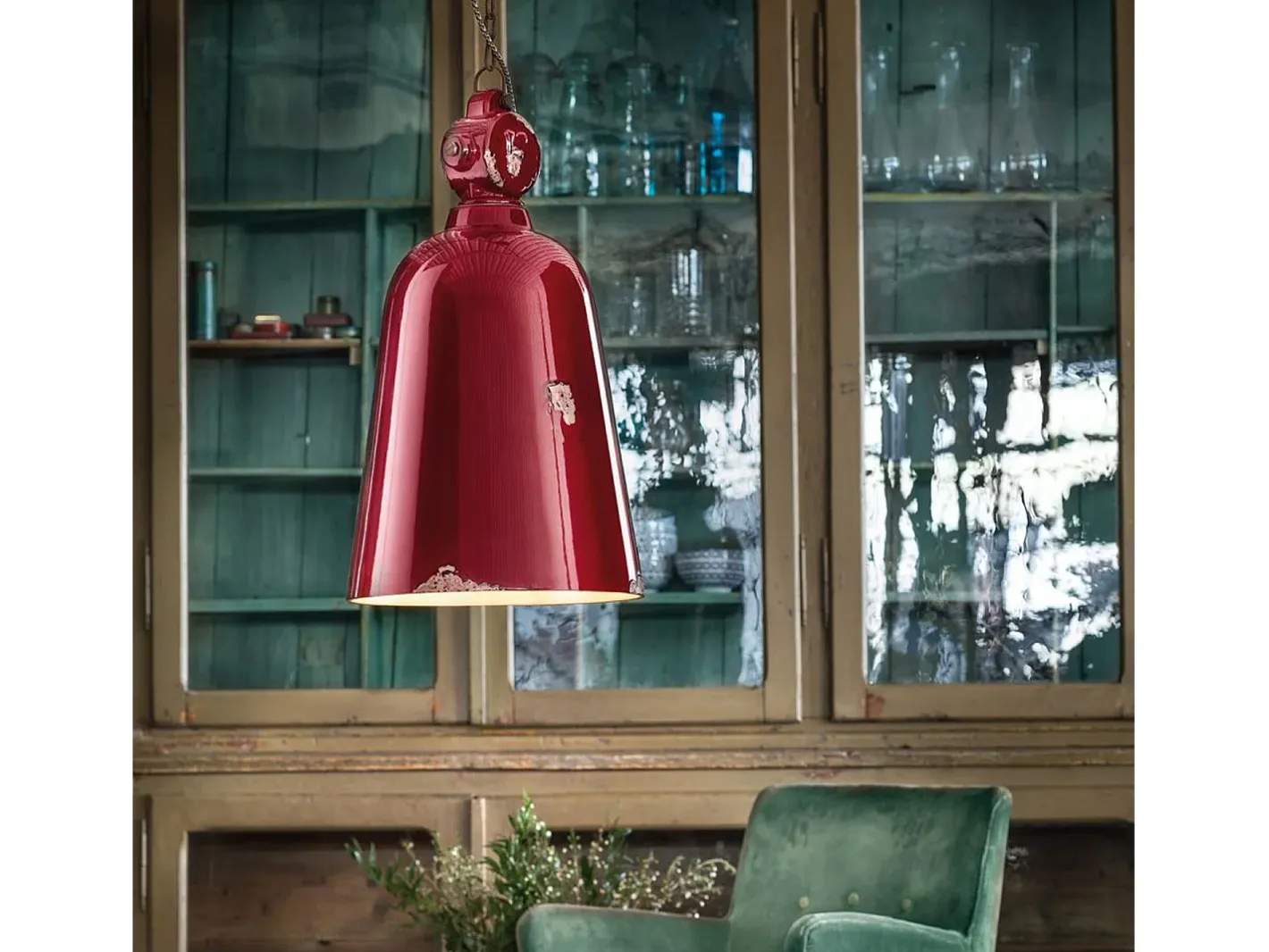 Sale Ferroluce Lampadario Industrial Ferro E Ceramica Vintage Bordeaux 1 Luce E27 Granate