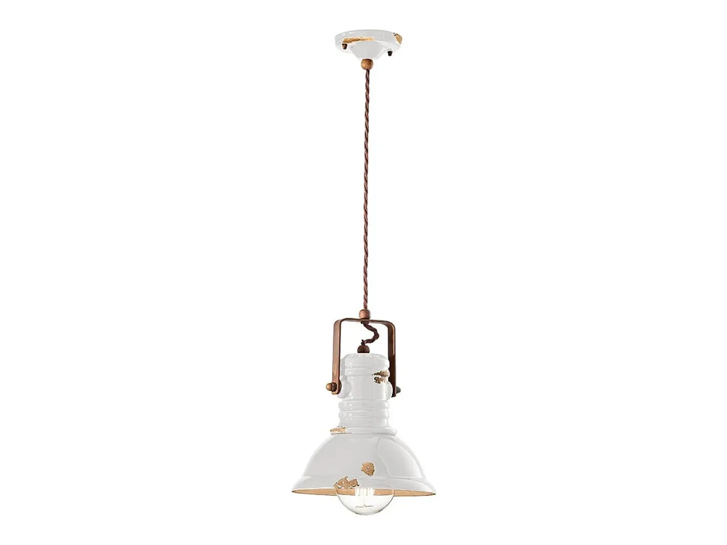 Ferroluce Lámpara Suspendida-Lampadario Industrial Ferro E Ceramica Vintage Bianco 1 Luce E27 23Cm Blanco