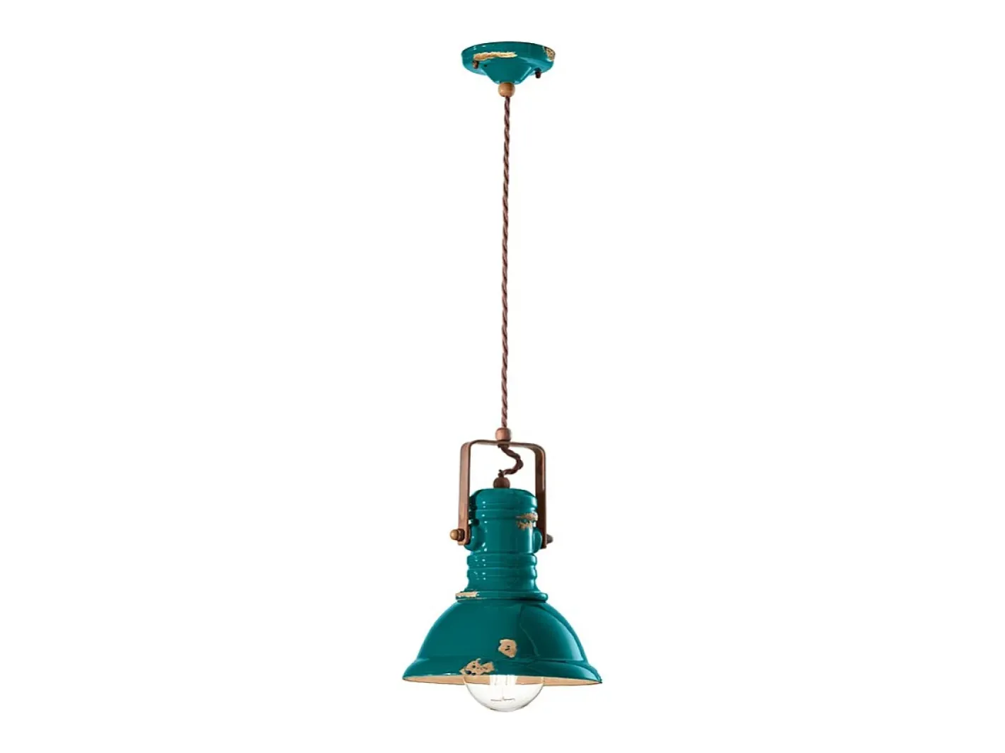 Ferroluce Lámpara Suspendida-Lampadario Industrial Ferro E Ceramica Vintage 1 Luce E27 23Cm Verde