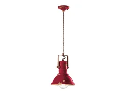 Discount Ferroluce Lampadario Industrial Ferro E Ceramica Vintage Bordeaux 1 Luce E27 23Cm Granate