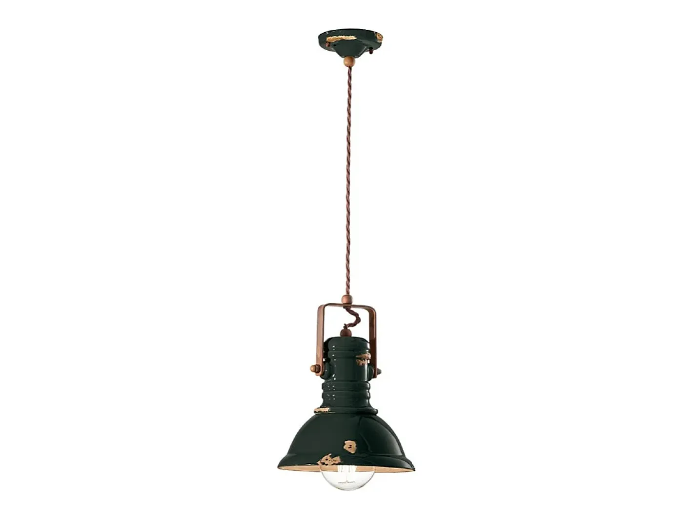 Ferroluce Lámpara Suspendida-Lampadario Industrial Ferro E Ceramica Vintage Nero 1 Luce E27 23Cm Negro