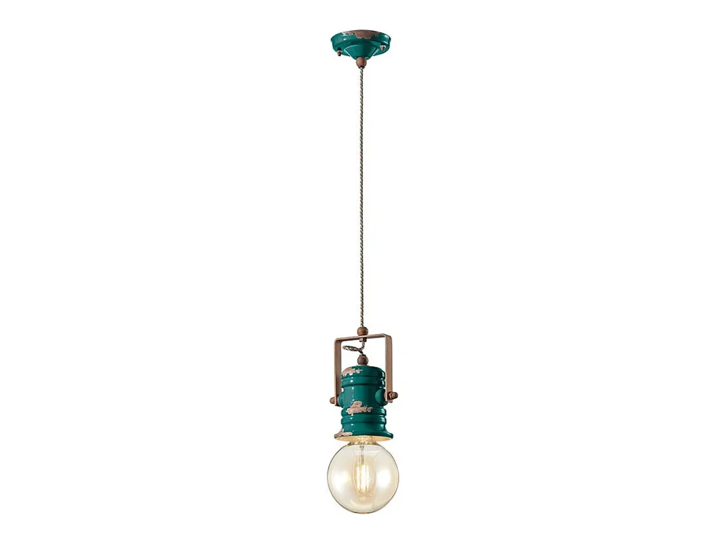 Ferroluce Lámpara Suspendida-Lampadario Industrial Minimal Urban Ferro E Ceramica Vintage 1 Luce E27 Verde