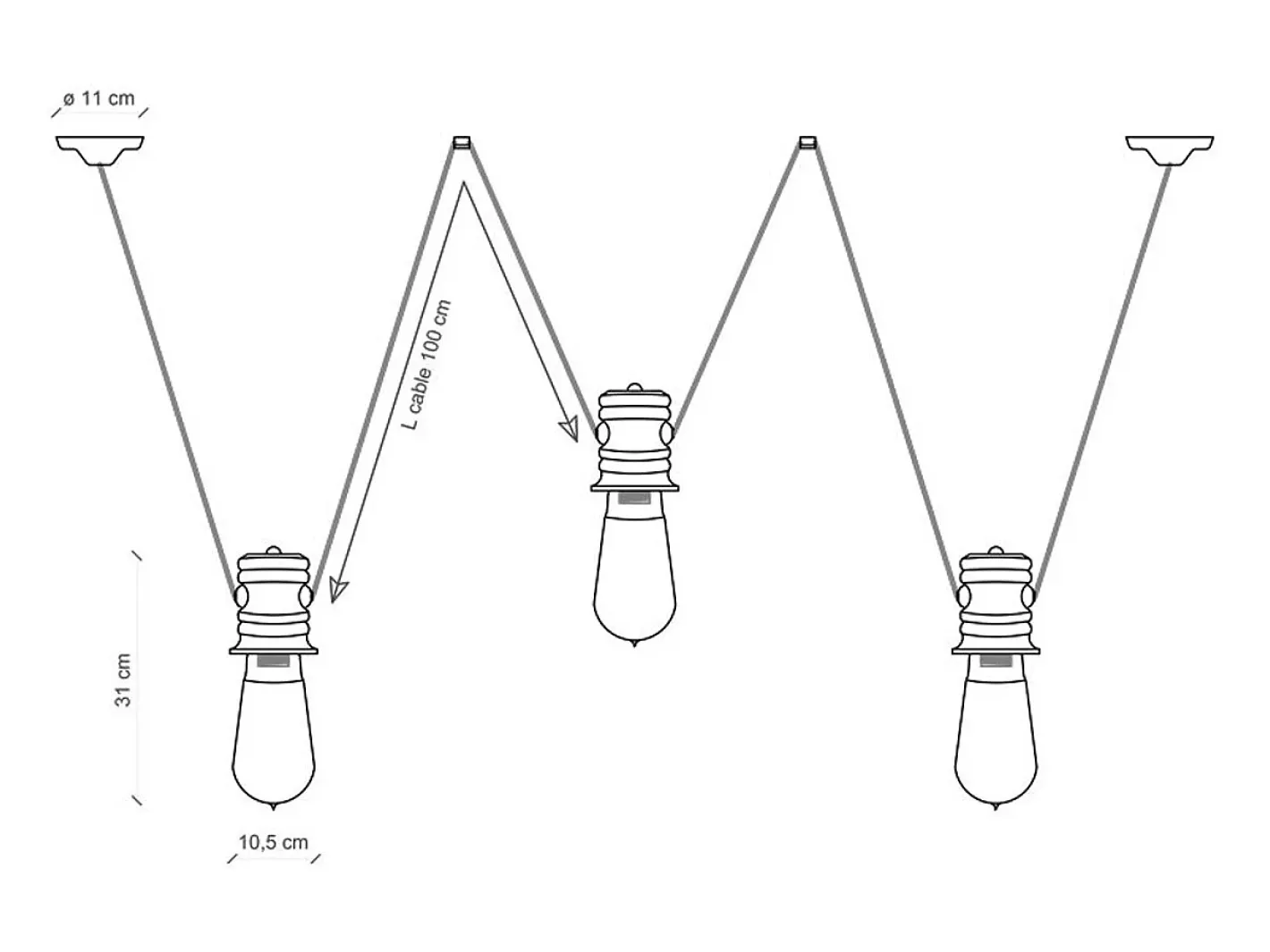 Ferroluce Lámpara Suspendida-Lampadario Industrial Minimal Urban Ferro E Ceramica Vintage Bianco 3 Luci E27 Blanco