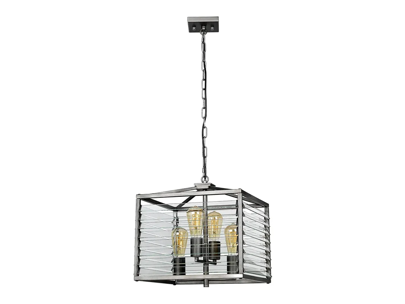 Online Lampadario Industrial Nordico Louvre Acciaio Canna Di Fucile Vetro 4 Luci E27 Gris