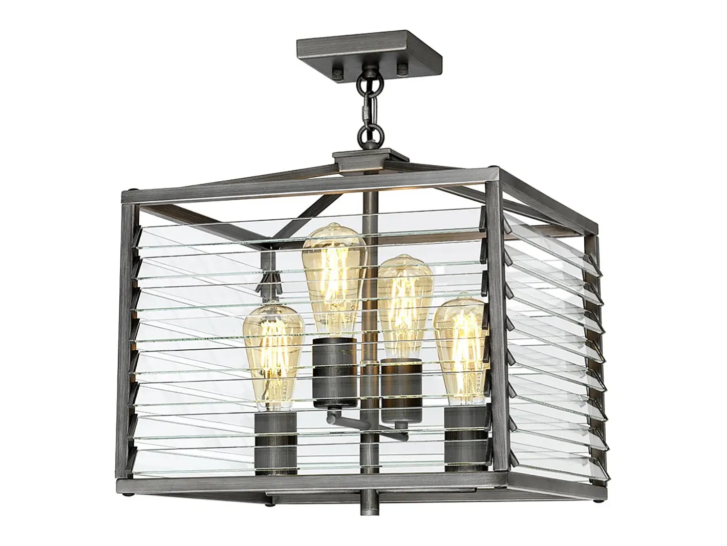 Online Lampadario Industrial Nordico Louvre Acciaio Canna Di Fucile Vetro 4 Luci E27 Gris