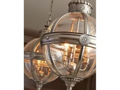 Lámpara Suspendida-Lampadario Industrial Nordico Adams Acciaio Nichel Antico Vetro 3 Luci E14 Marru00f3n