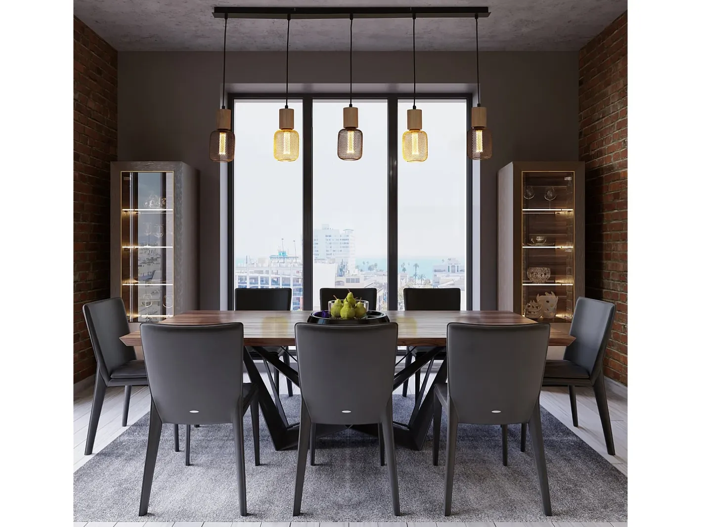 Lampadario Lineare Industrial-Nordico Spinoso Acciaio Nero Marrone 5 Luci E27 Marru00f3n Sale